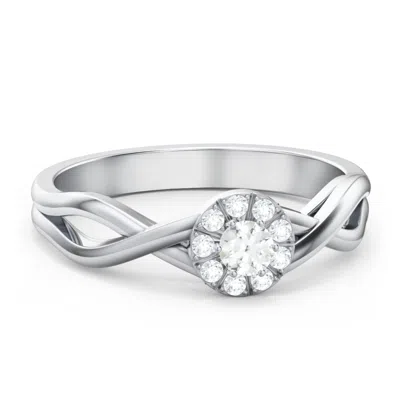 Jewlr Braided Floral Cluster Birthstone Ring In Silver