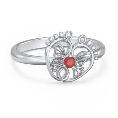 Jewlr Butterfly Baby Feet Birthstone Ring In Silver
