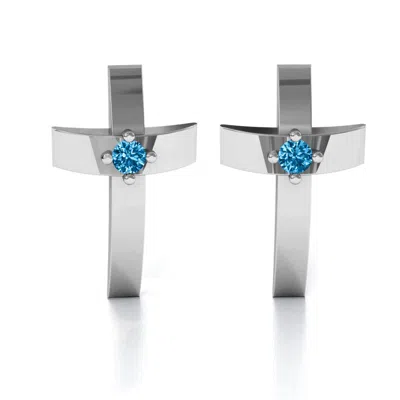 Jewlr Classic Cross Daughters Earrings With Gemstone In Sterling Silver
