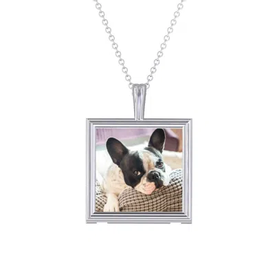 Jewlr Classic Square Photo Frame Necklace In Blue