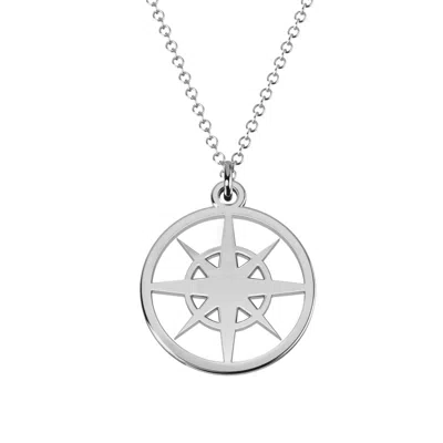Jewlr Compass Cutout Disc Necklace In Silver