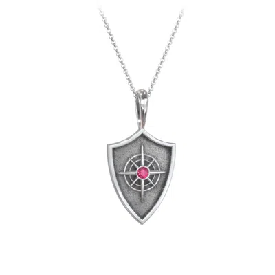 Jewlr Compass Hero Shield Pendant With Gemstone In Metallic