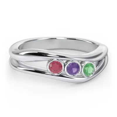 Jewlr Curved 2-4 Bezel-set Round Birthstone Ring In Silver