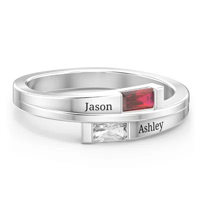 Jewlr Double Baguette Bypass Couples Ring In Silver