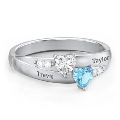 Jewlr Double Heart Gemstone Ring With Accents In Silver