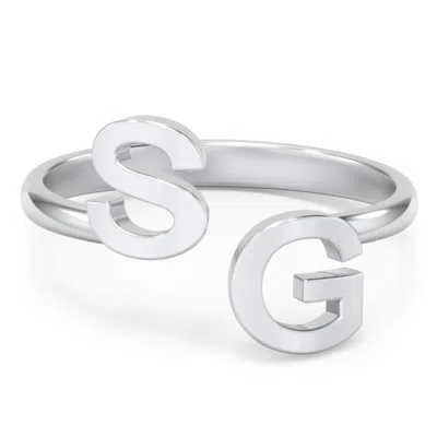 Jewlr Double Initial Open Cuff Ring In Silver