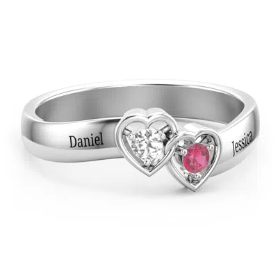 Jewlr Double Interlocked Hearts Birthstone Ring In Silver