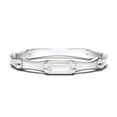 Jewlr East-west Stackable Baguette Ring With Hinged Texture In Silver