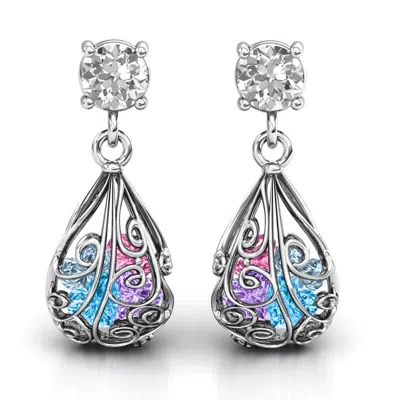 Jewlr Elegant Drop Caged Birthstone Earrings In Silver