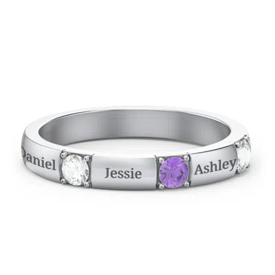 Jewlr Elegant Three Gemstone Mothers Ring In Purple