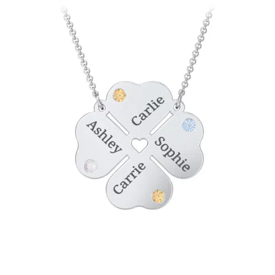 Jewlr Engravable 4 Leaf Clover Birthstone Necklace In Metallic