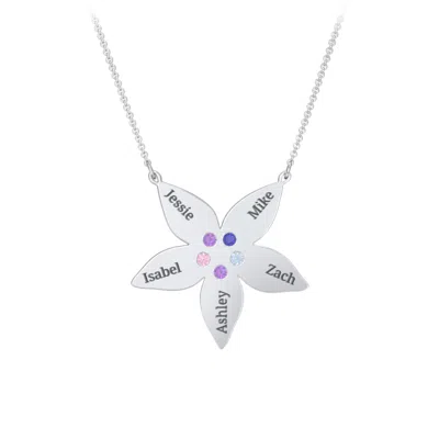 Jewlr Engravable 5 Petal Flower Birthstone Necklace In Metallic