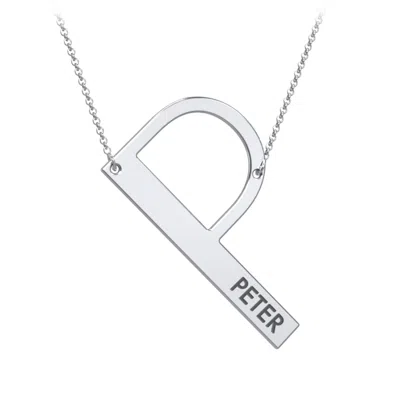 Jewlr Engravable Asymmetrical Initial Necklace - P In Metallic