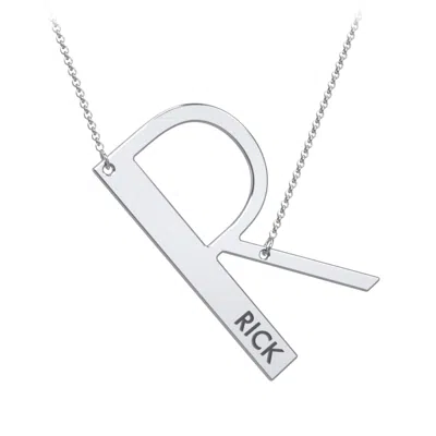 Jewlr Engravable Asymmetrical Initial Necklace - R In Metallic