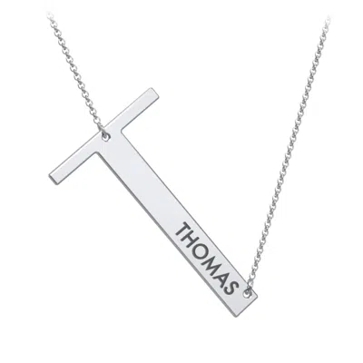 Jewlr Engravable Asymmetrical Initial Necklace - T In Metallic