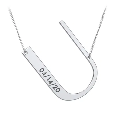 Jewlr Engravable Asymmetrical Initial Necklace - U In Metallic