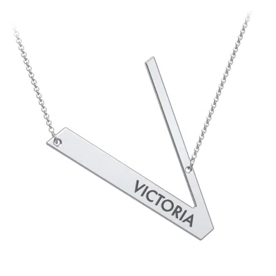 Jewlr Engravable Asymmetrical Initial Necklace - V In Metallic