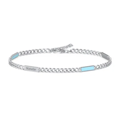 Engravable Bar Open Curb Bracelet With Blue Enamel Bars In Green from Jewlr