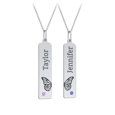 Jewlr Engravable Butterfly Bar Necklace Set With Birthstones In Pink