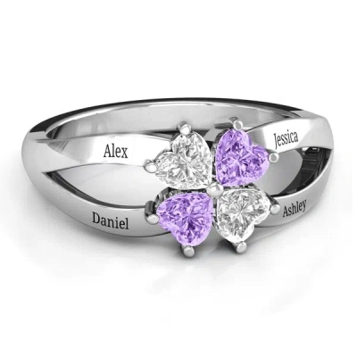 Jewlr Engravable Clover Heart Cut Gemstone Ring With Split Shank In Metallic