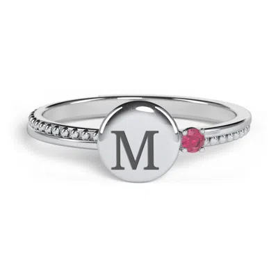 Jewlr Engravable Disc Ring With Gemstone And Beaded Band In Silver