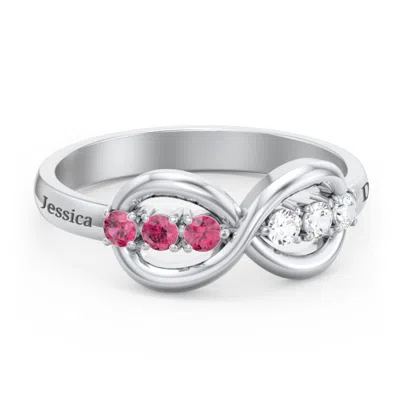 Jewlr Engravable Infinity Ring With Birthstones In Silver