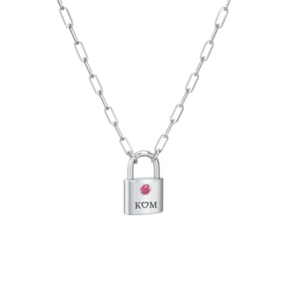 Jewlr Engravable Lock Necklace With Gemstone In Gray