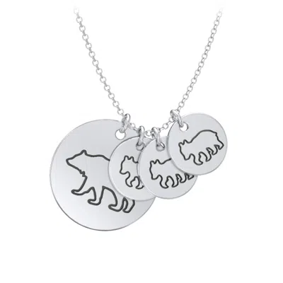Jewlr Engravable Mama Bear & 3 Cub Disc Necklace In Silver