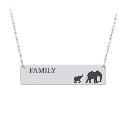 Jewlr Engravable Mama Elephant Bar Necklace With 1 Calf In Metallic