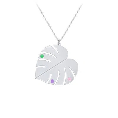 Jewlr Engravable Monstera Leaf Necklace With Birthstones In Metallic