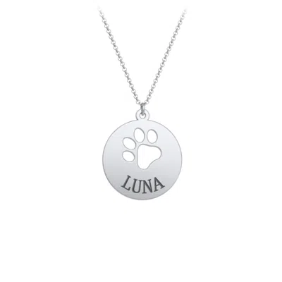 Jewlr Engravable Pawprint Cutout Disc Necklace In Pink