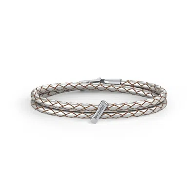 Jewlr Engravable Sterling Silver Bar Leather Bracelet In Neutral