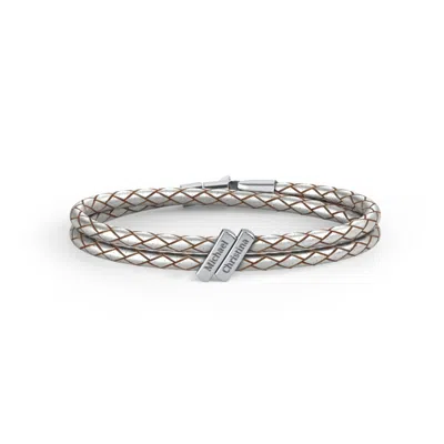 Jewlr Engravable Sterling Silver Bar Leather Bracelet - 2 In Gray