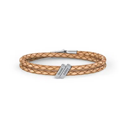 Jewlr Engravable Sterling Silver Bar Leather Bracelet - 2 In Brown