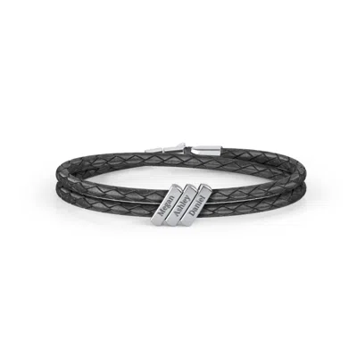 Jewlr Engravable Sterling Silver Bar Leather Bracelet - 3 In Blue