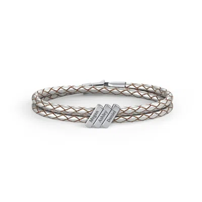 Jewlr Engravable Sterling Silver Bar Leather Bracelet - 3 In Pattern