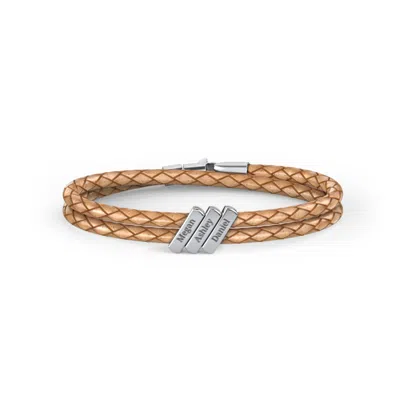 Jewlr Engravable Sterling Silver Bar Leather Bracelet - 3 In Pattern