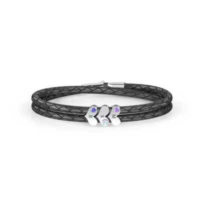 Jewlr Engravable Sterling Silver Gemstone Heart Leather Bracelet - 3 In Purple