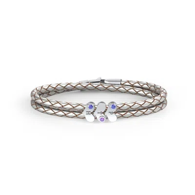 Jewlr Engravable Sterling Silver Gemstone Heart Leather Bracelet - 3 In Pattern