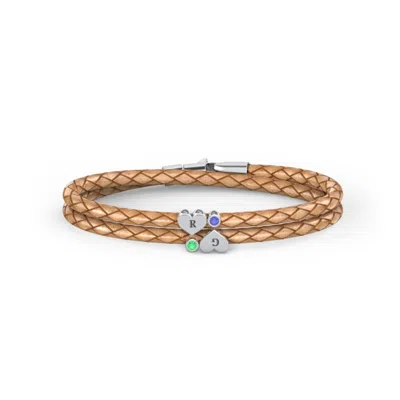 Jewlr Engravable Sterling Silver Heart & Gemstone Leather Bracelet - 2 In Brown