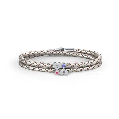 Jewlr Engravable Sterling Silver Heart & Gemstone Leather Bracelet - 2 In Green