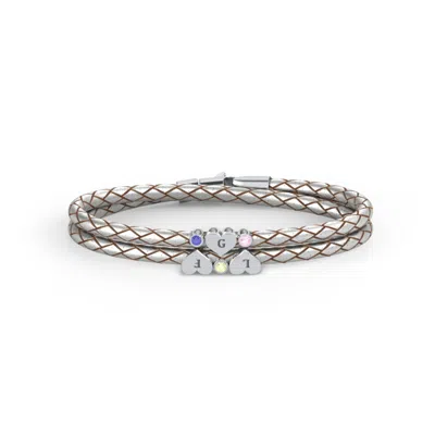 Jewlr Engravable Sterling Silver Heart & Gemstone Leather Bracelet -3 In Metallic
