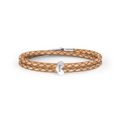 Jewlr Engravable Sterling Silver Heart Leather Bracelet In Brown