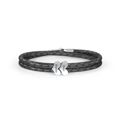 Jewlr Engravable Sterling Silver Heart Leather Bracelet - 2 In Black