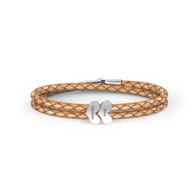Jewlr Engravable Sterling Silver Heart Leather Bracelet - 2 In Brown