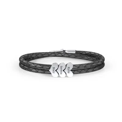 Jewlr Engravable Sterling Silver Heart Leather Bracelet - 3 In Brown
