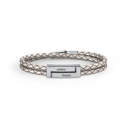 Jewlr Engravable Sterling Silver Rectangle Leather Bracelet In Gray