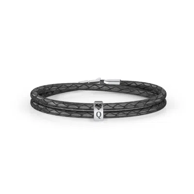 Jewlr Engravable Sterling Silver Tag With Heart Leather Bracelet In Black