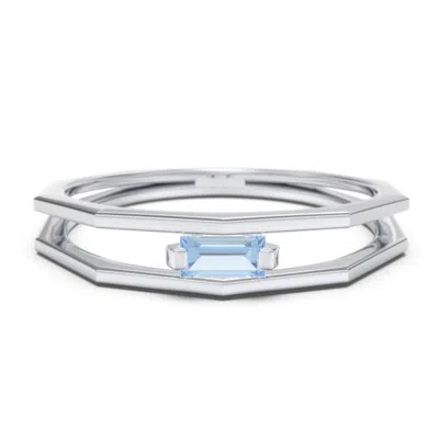 Jewlr Faceted Double Band With Baguette Stone In Silver