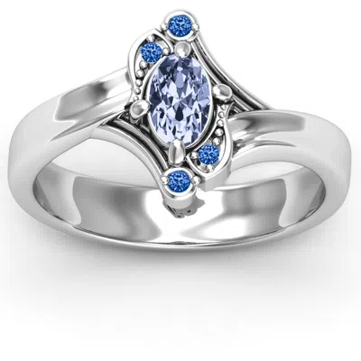 Jewlr Fancy Oval Asymmetrical Birthstone Ring In Silver